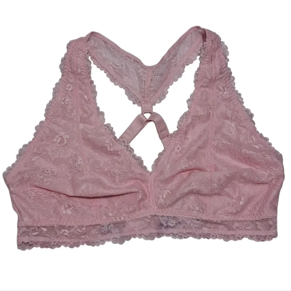 Savage X Fenty Floral Lace Bralette Racerback Pink/ Black Bra 1X NWT